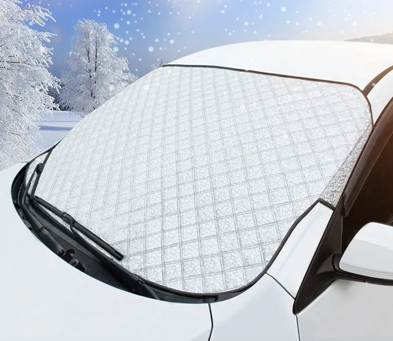 Aluminised film car front windshield snow cover with external anti-theft design in large size