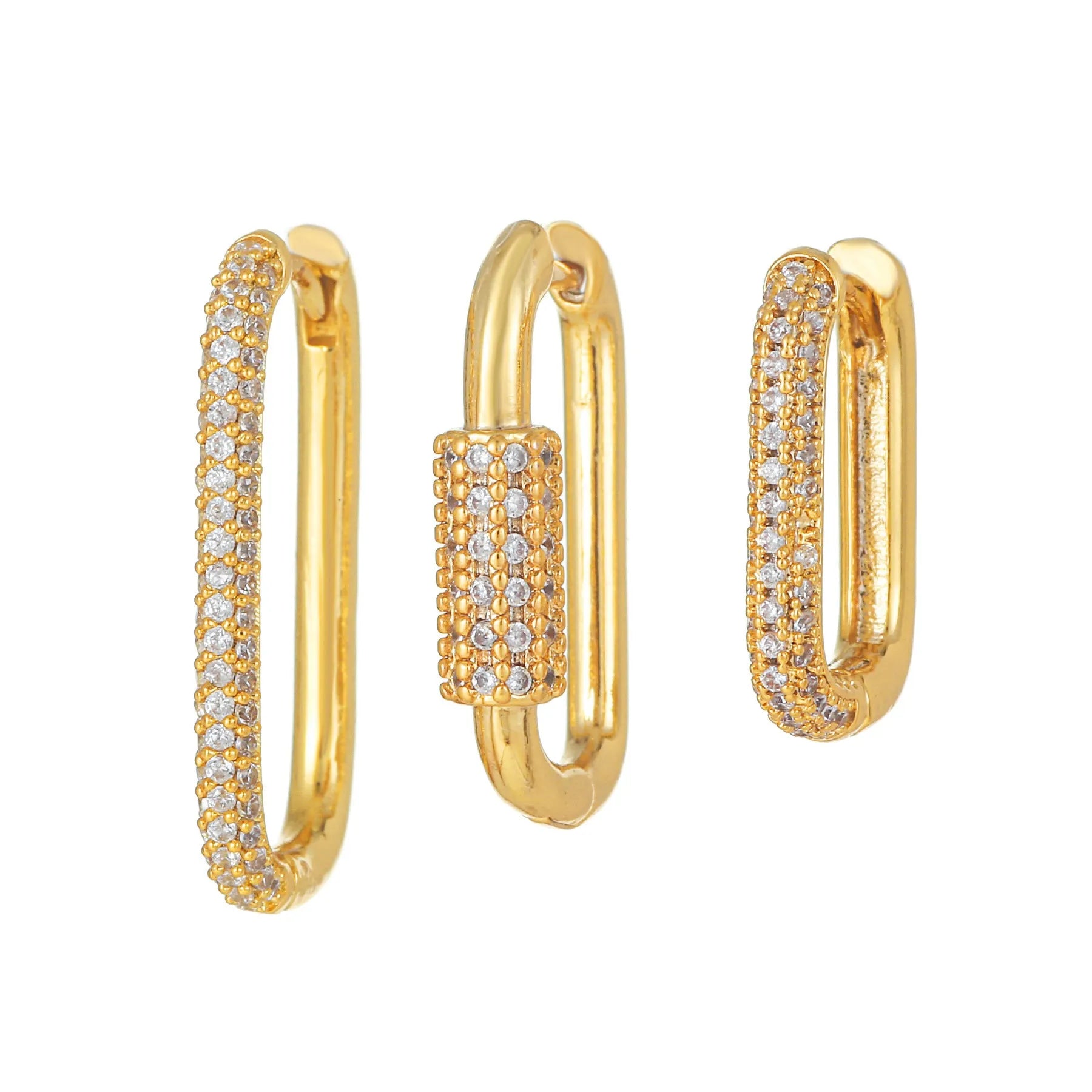 Geometric ear clip three-piece set with micro zircon detailing in gold and white colours