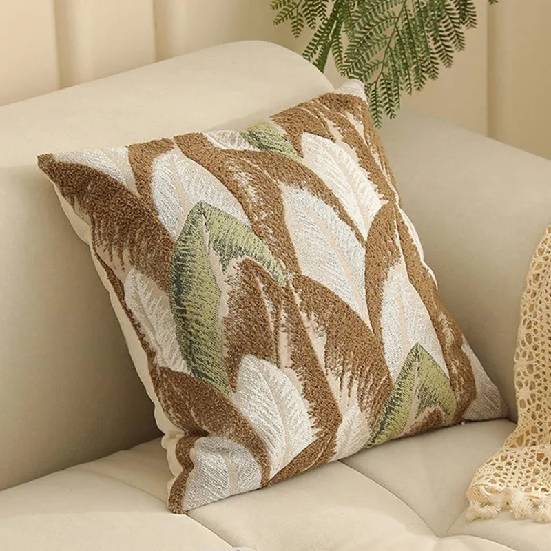 Square 45cm jacquard cushion cover with a detailed woven floral pattern in a retro Nordic style.