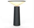 Black USB touch sensor reading lamp with tilted head on a wooden desk