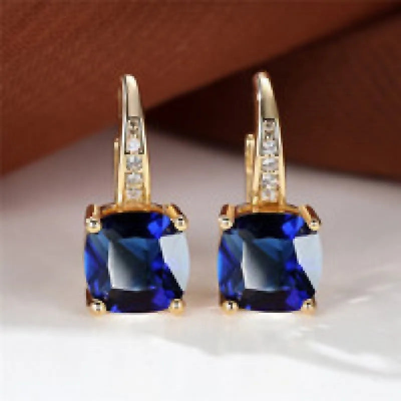 Square geometric ear clip with colourful moissanite inlays in gold electroplated finish