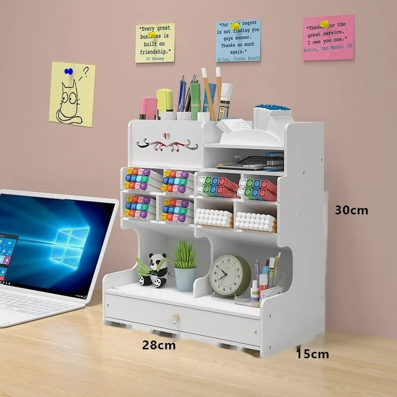 Plastic desk organiser pen holder storage box with multiple compartment grids