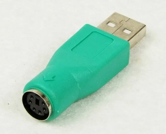 Green PS2 to USB adapter with 1-metre copper wire cable for computer keyboard or mouse connection