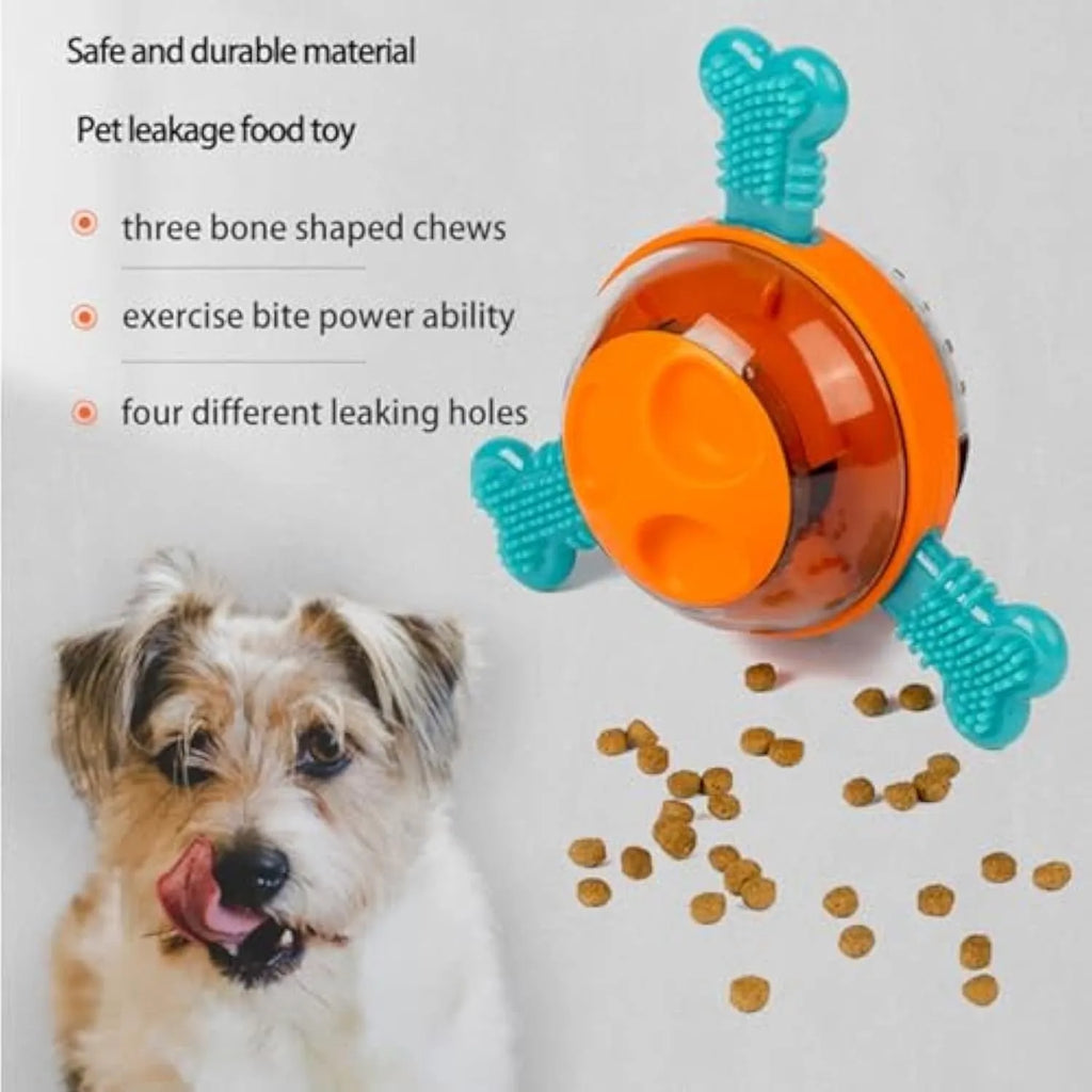 Blue interactive slow feeder toy with rubber bones for small and medium puppy mental stimulation