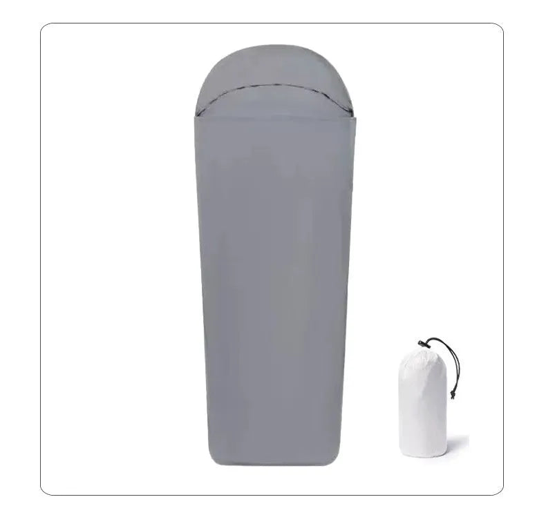 Blue mummy-style nylon sleeping bag for adult camping with dimensions 210cm x 80cm
