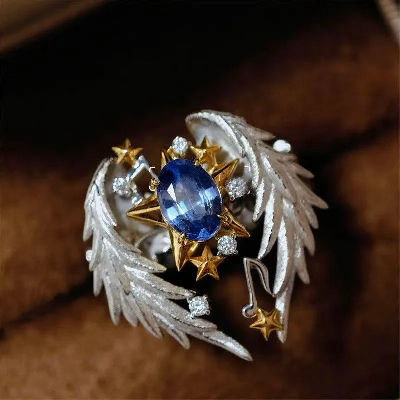 Geometric adjustable alloy ring with open mouth design showing American size 8 marking