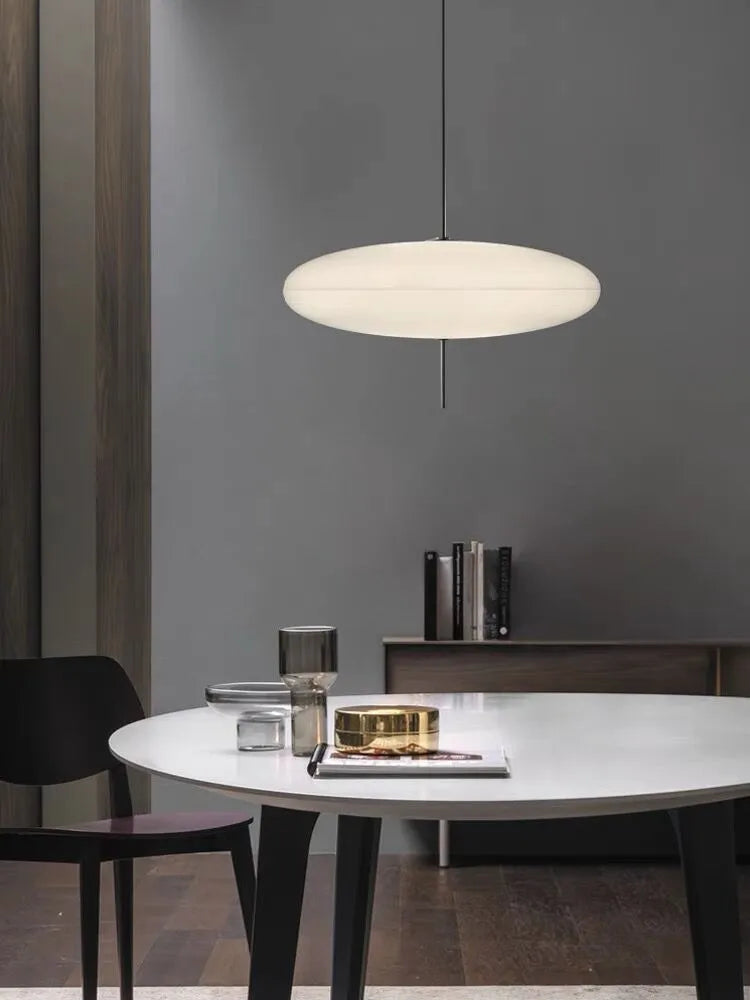 Nordic modern art retro designer UFO chandelier light fixture in white or black and white finish
