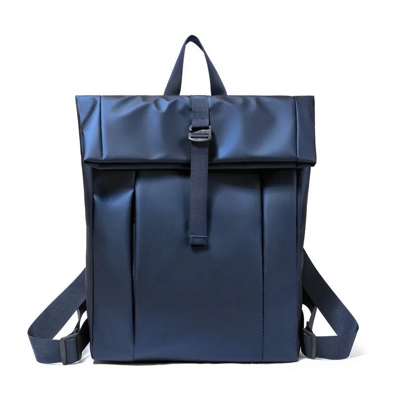 Large capacity men's backpack 20-35L solid colour blue with airpillow straps 30x11x42cm
