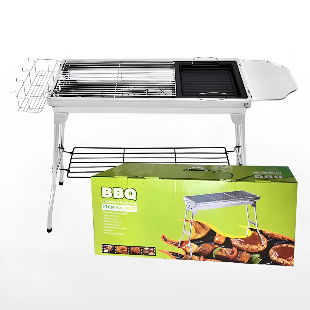 Stainless steel folding barbecue oven with portable design for outdoor cooking
