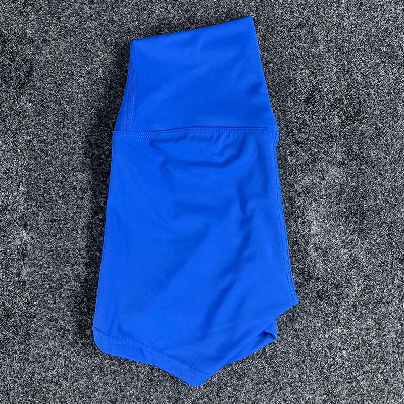 Women's high-waist yoga shorts in nylon fabric for running, sports, and cycling activities