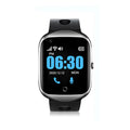 Square dial phone watch for elderly with silicone strap and 1.3-inch screen in black, blue or silver colours