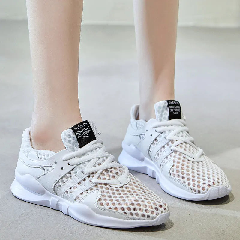 Breathable hollow-out mesh casual sneakers in black and white colour options with EVA sole