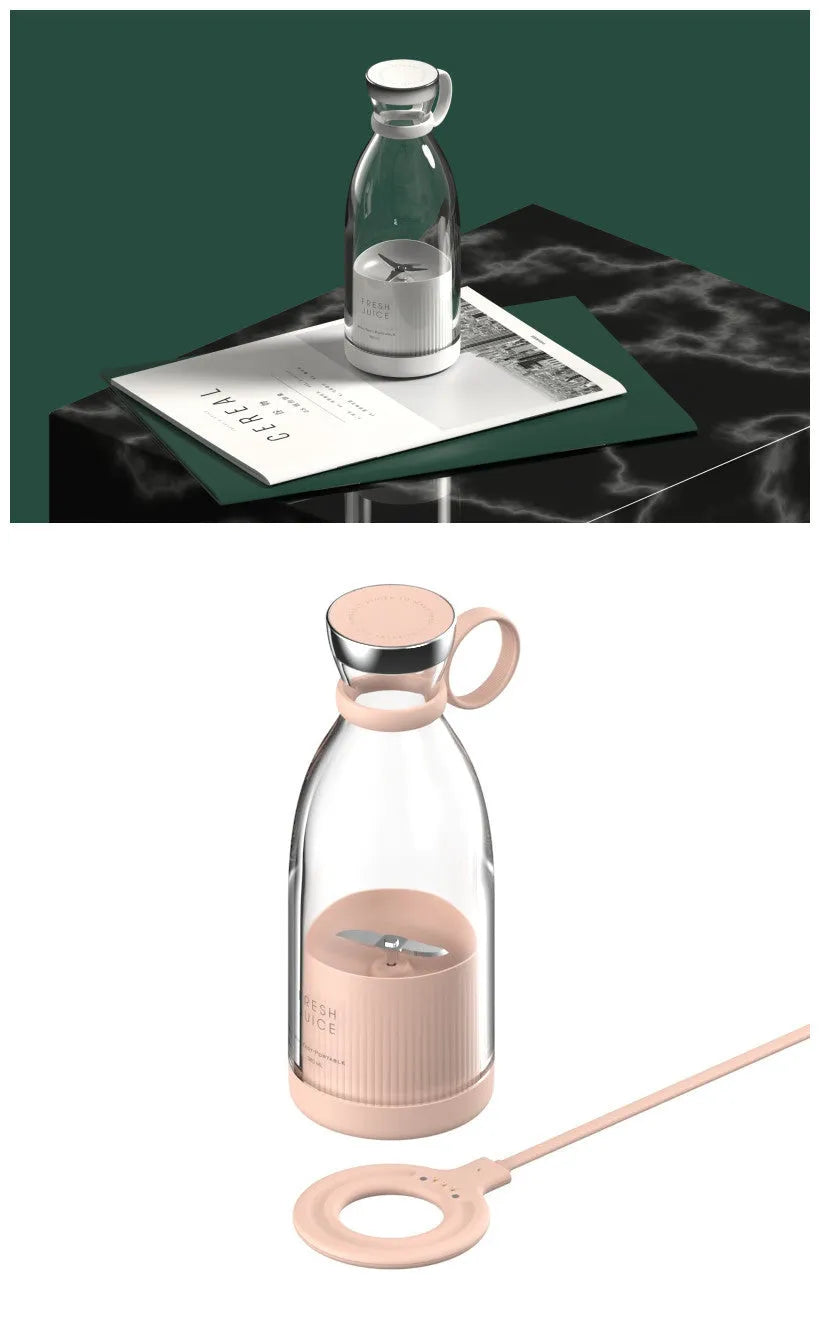 350ml white USB rechargeable portable blender with stainless steel blades and charging stand