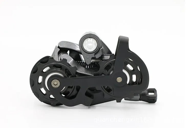 Road bike transmission kit showing aluminium alloy manual shifter, front derailleur and short-leg rear derailleur components