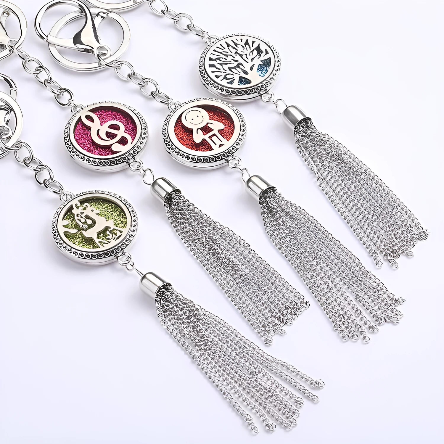 Alloy tassel aromatherapy car pendant with cotton pads on 50cm chain for fragrance diffusion