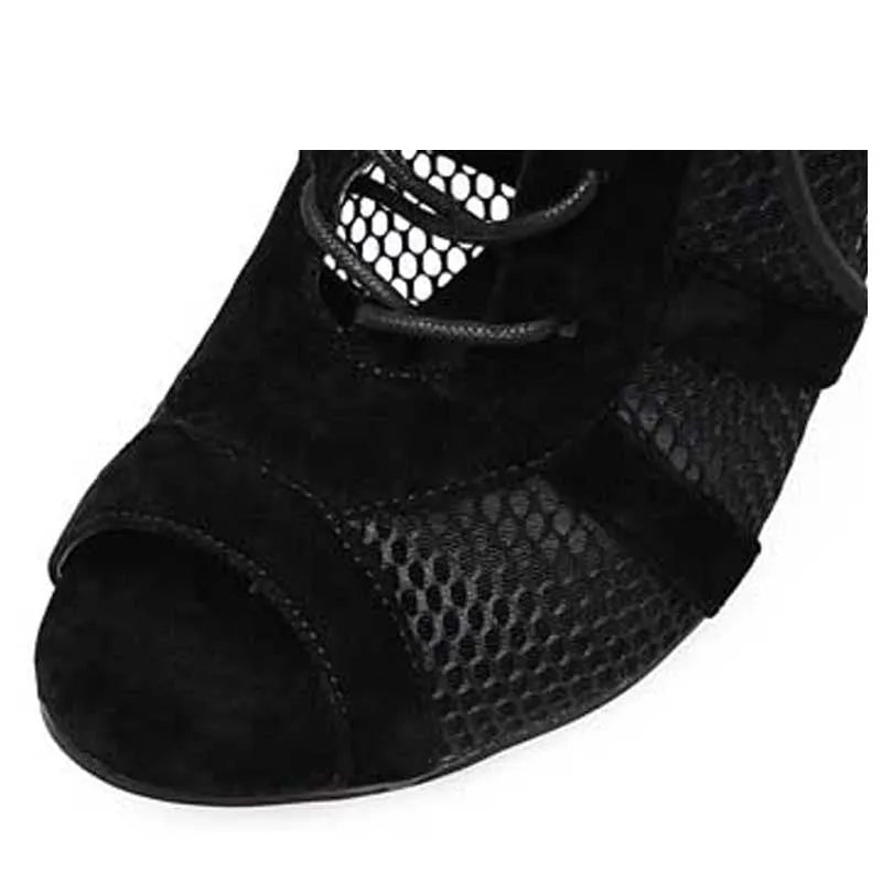 Black suede lace-up high heel women's shoes with 11.5cm heel height