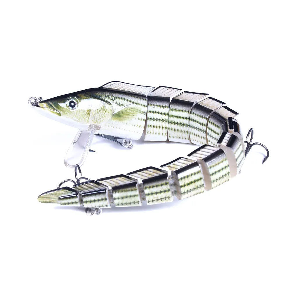 Multi-section loach fishing lure with articulated body showing 23cm length and #2 hook