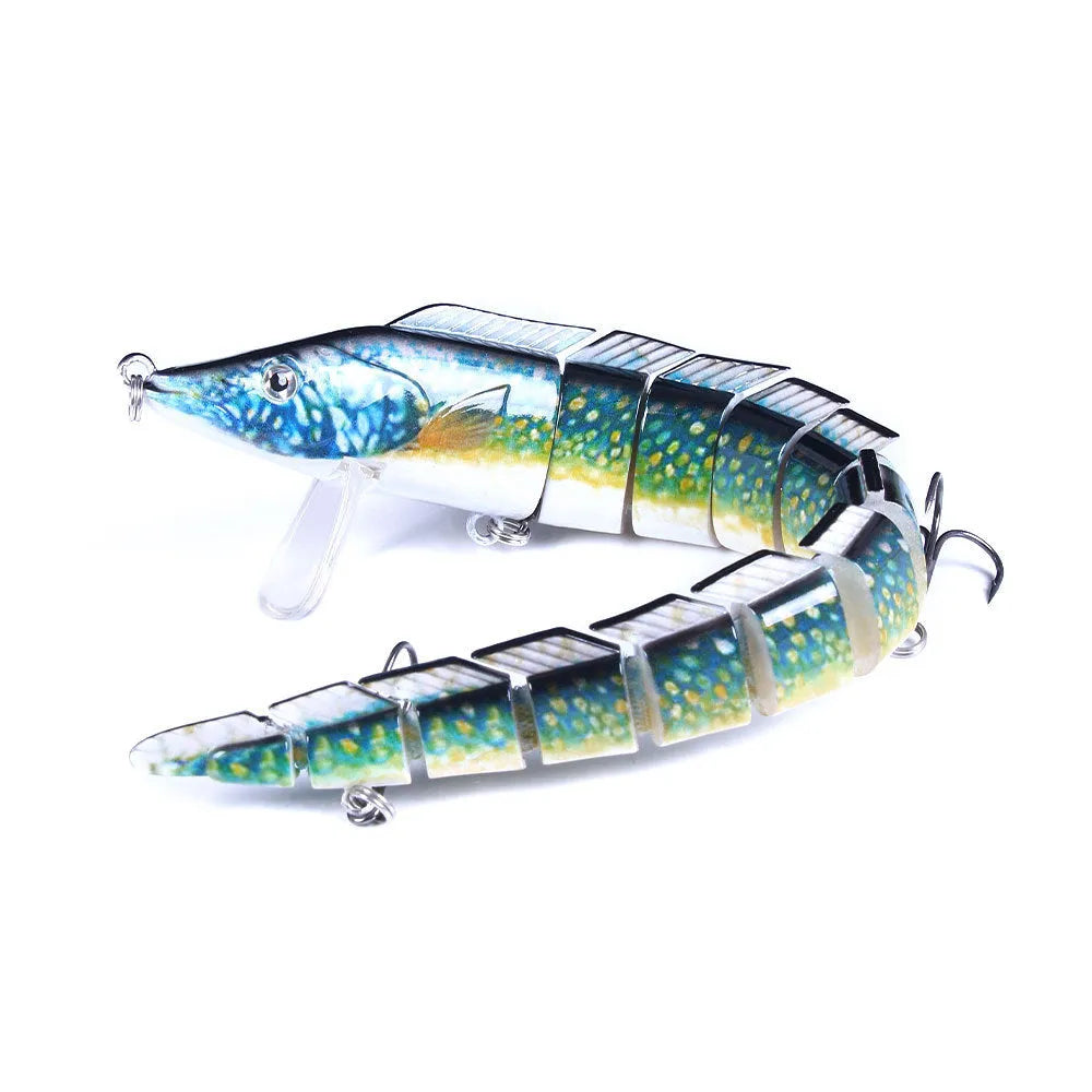 Multi-section loach fishing lure with articulated body showing 23cm length and #2 hook