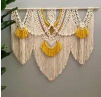Nordic style cotton tapestry with hand-made weaving, creamy-white rectangle measuring 120cm by 95cm