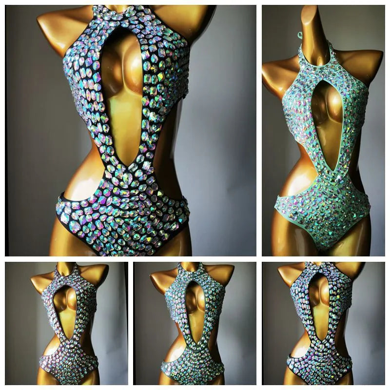 Women's one-piece mesh diamond swimsuit in nylon fabric with four colour options