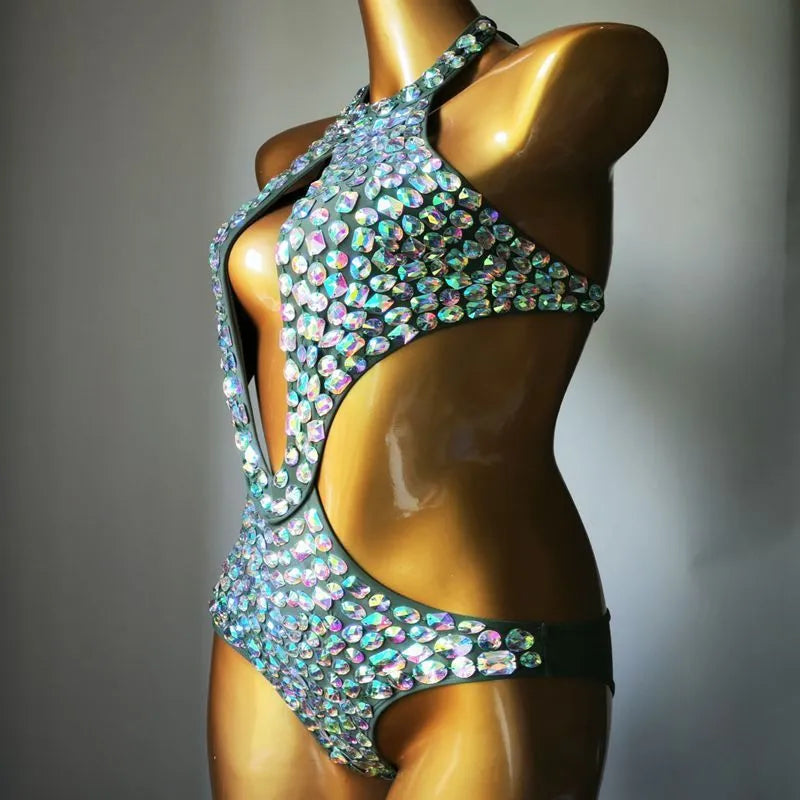 Women's one-piece mesh diamond swimsuit in nylon fabric with four colour options