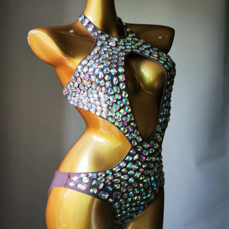 Women's one-piece mesh diamond swimsuit in nylon fabric with four colour options
