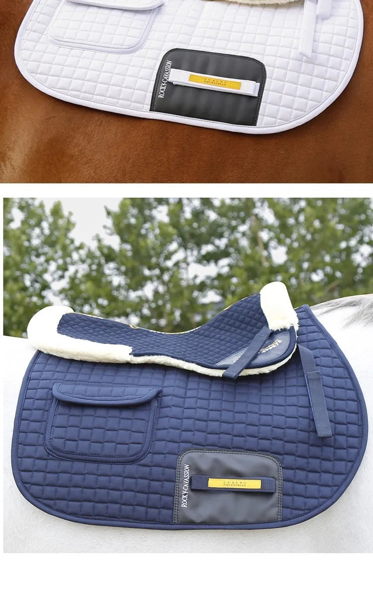 Riding saddle pad for equestrian and cycling with wool construction in multiple colour options