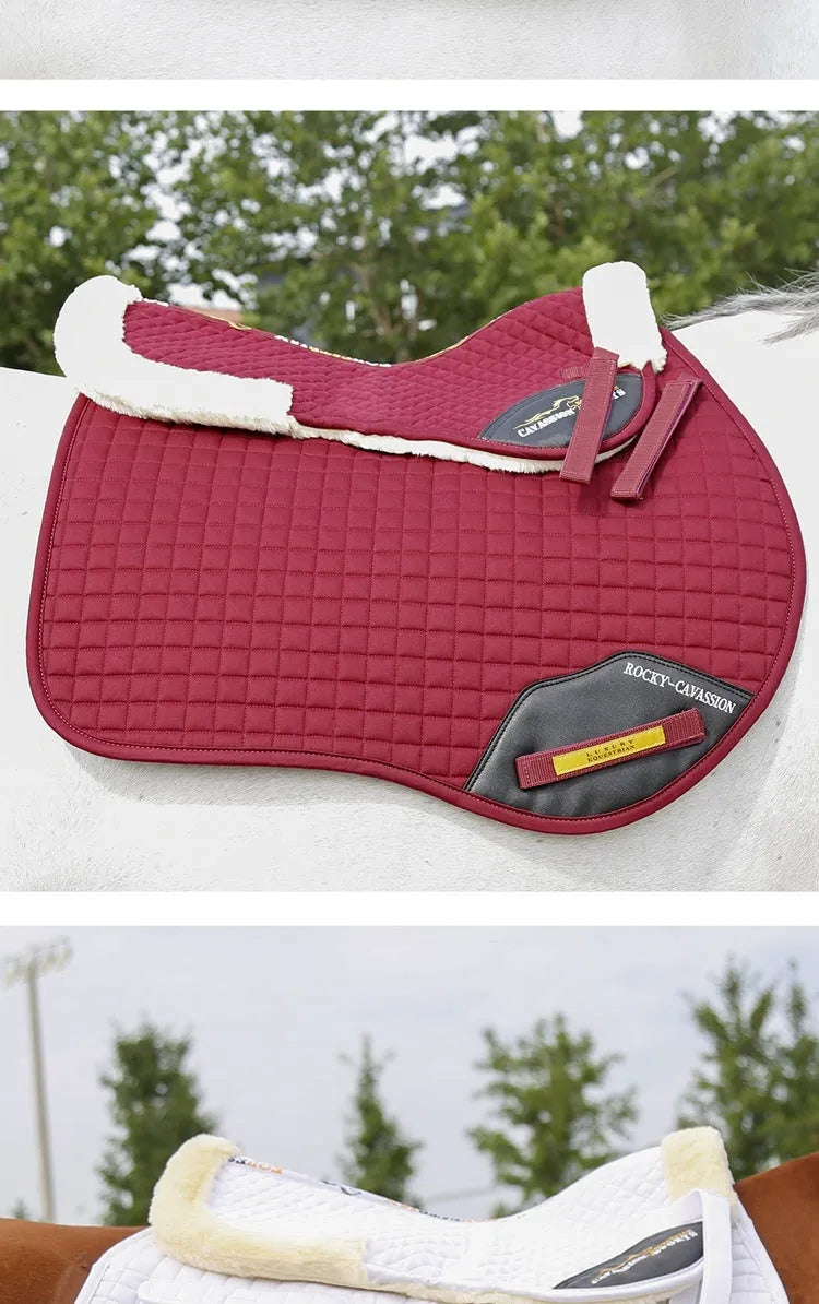 Riding saddle pad for equestrian and cycling with wool construction in multiple colour options