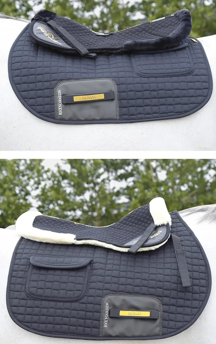 Riding saddle pad for equestrian and cycling with wool construction in multiple colour options