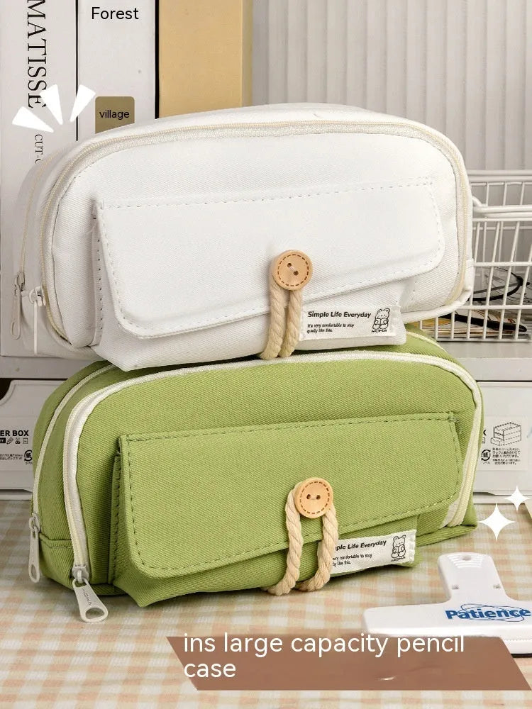 Canvas pencil case for girls in multiple colours with storage for school supplies
