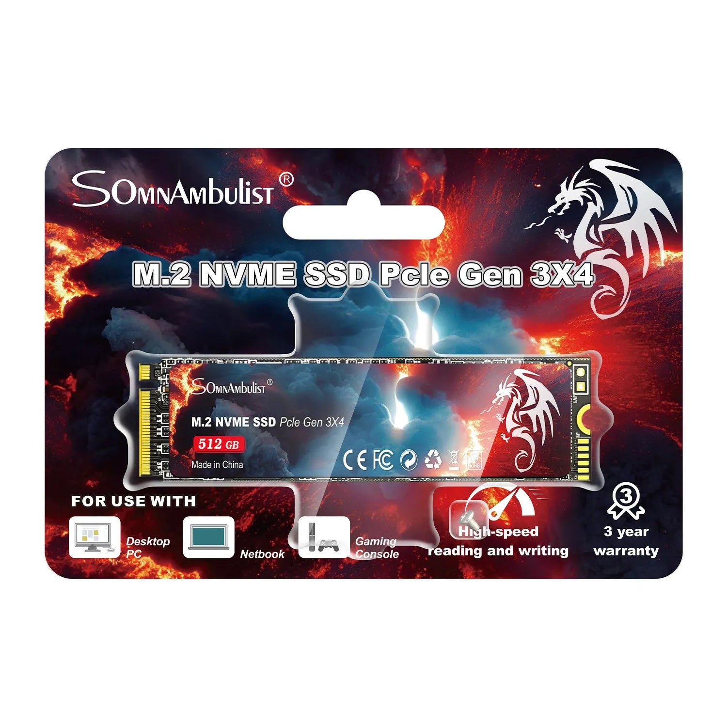 M.2 format solid state drive for desktop computers, shown with PCIe connector visible.