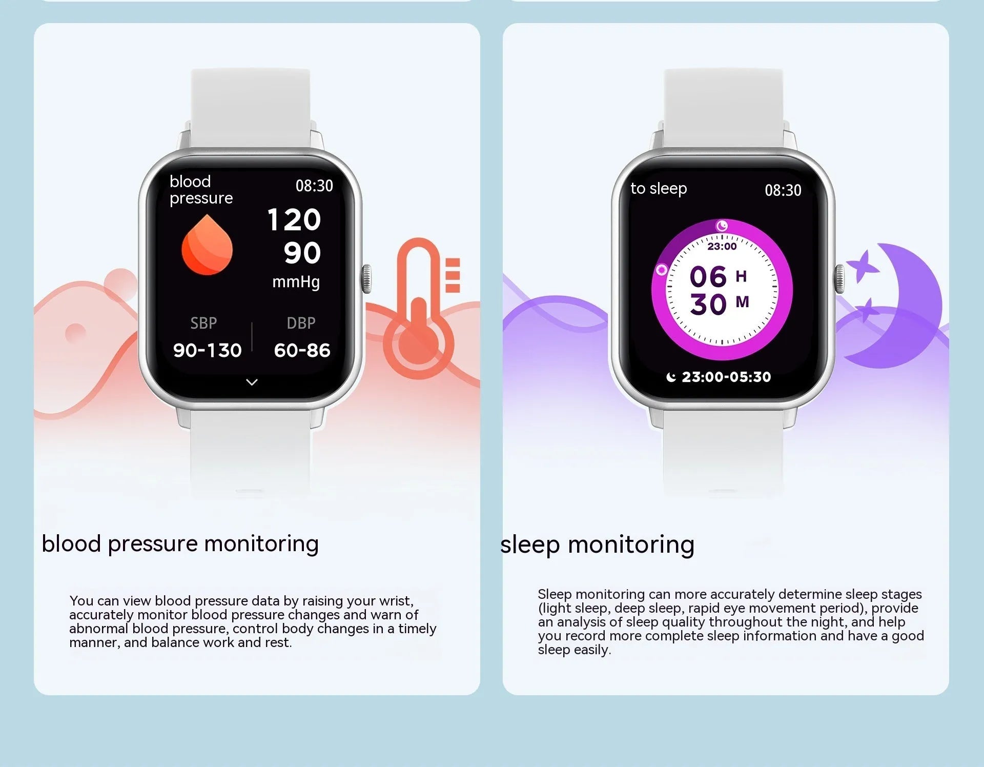 Bluetooth smart watch with heart rate monitor on wrist in black, pink, or silver grey colour.