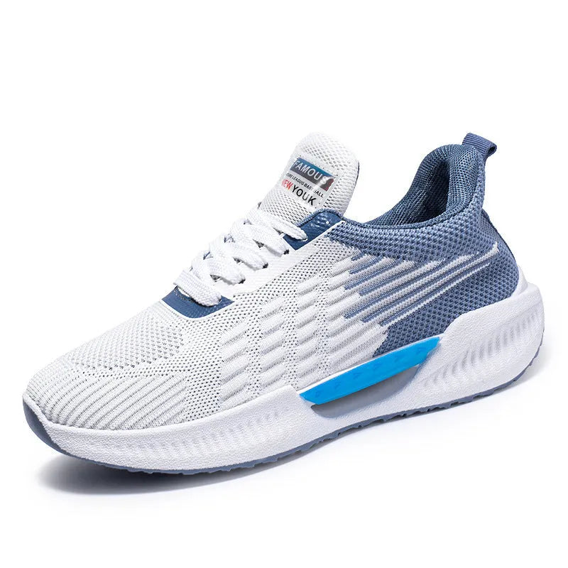 Men's blue mesh casual shoes with cloth upper and plastic sole