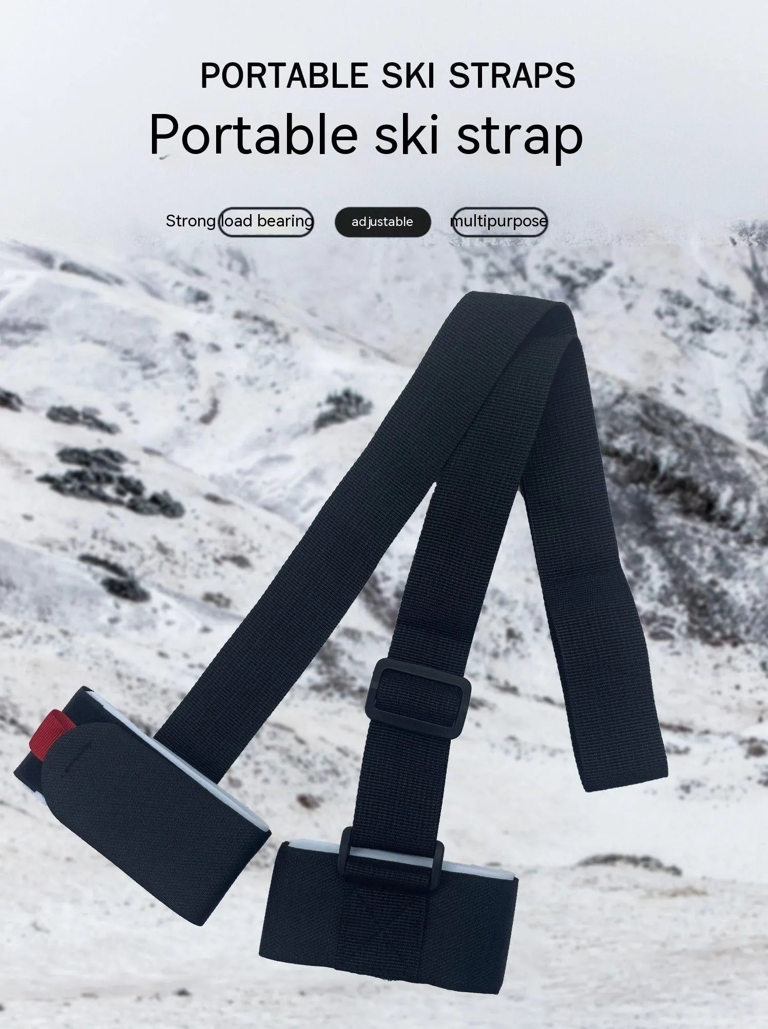 Adjustable hook and loop shoulder strap for a portable sled, shown in multiple colour options.