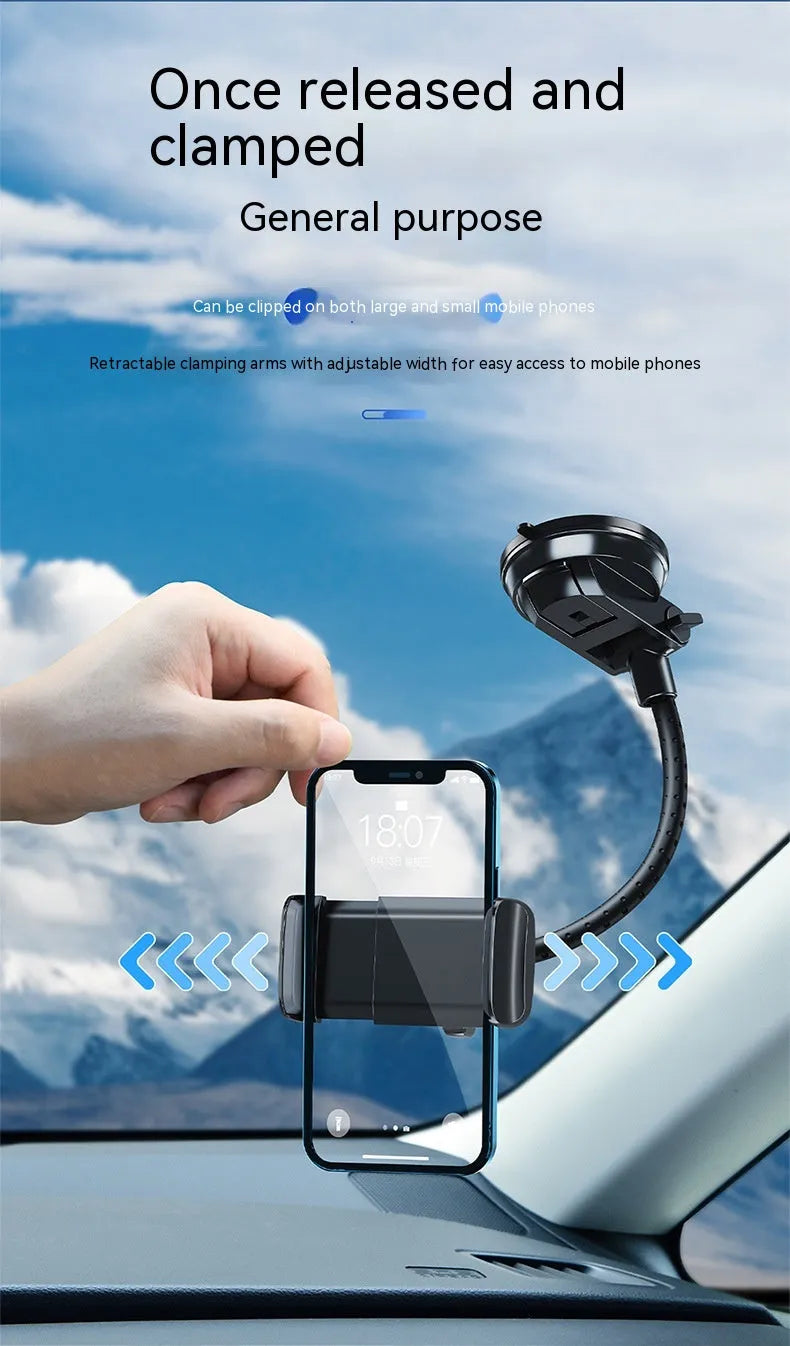 Black universal car mobile phone bracket with rotating metal arm and double supercharged design