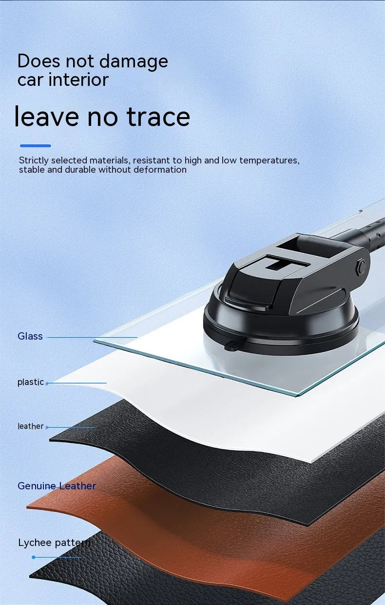 Black universal car mobile phone bracket with rotating metal arm and double supercharged design