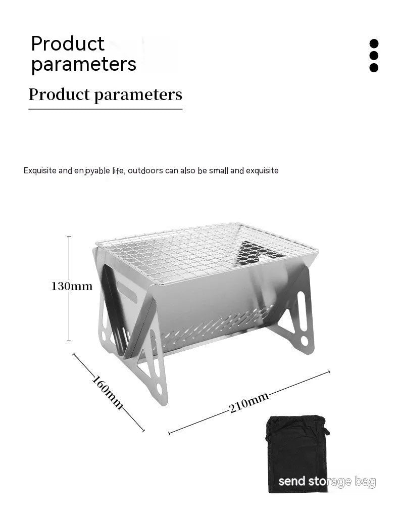 Large stainless steel folding barbecue oven with storage bag for 1-2 people