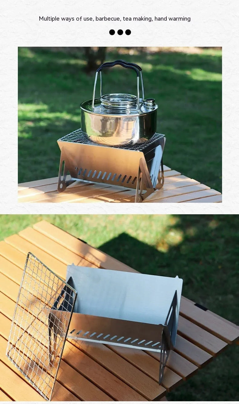 Large stainless steel folding barbecue oven with storage bag for 1-2 people