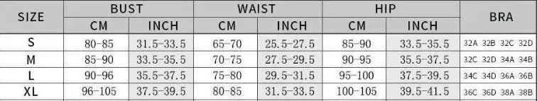 Blue patterned women's one-piece swimsuit with matching gauze skirt on size chart