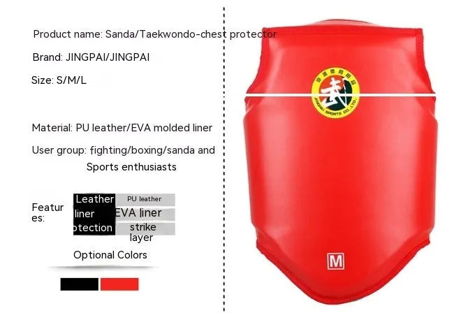 Red boxing helmet and matching one-piece chest protector set for training