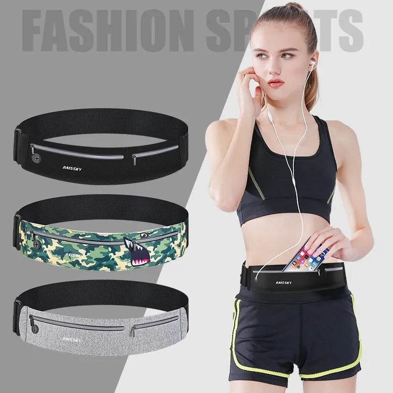 Waterproof 8-inch waist bag in chinlon Lycra for outdoor sports and fitness activities