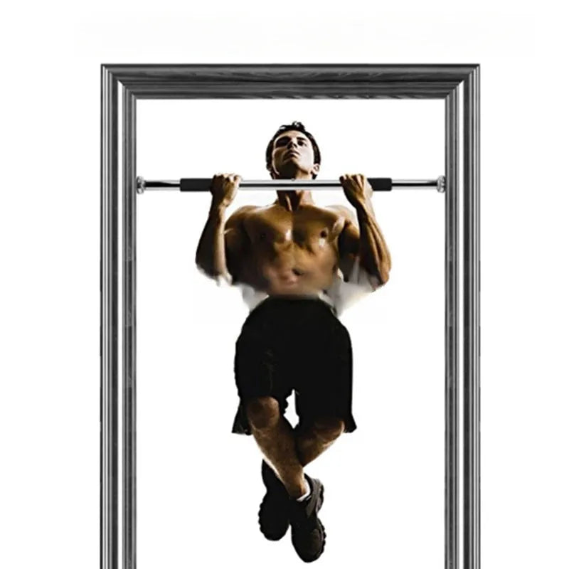 Adjustable steel pull-up bar extended for doorway installation with length markings showing 62cm to 100cm range