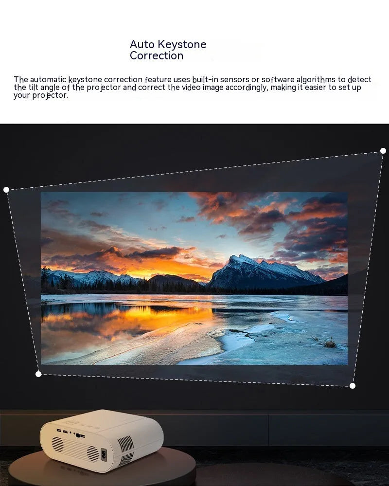 White T07 Full HD smart projector with remote control on table
