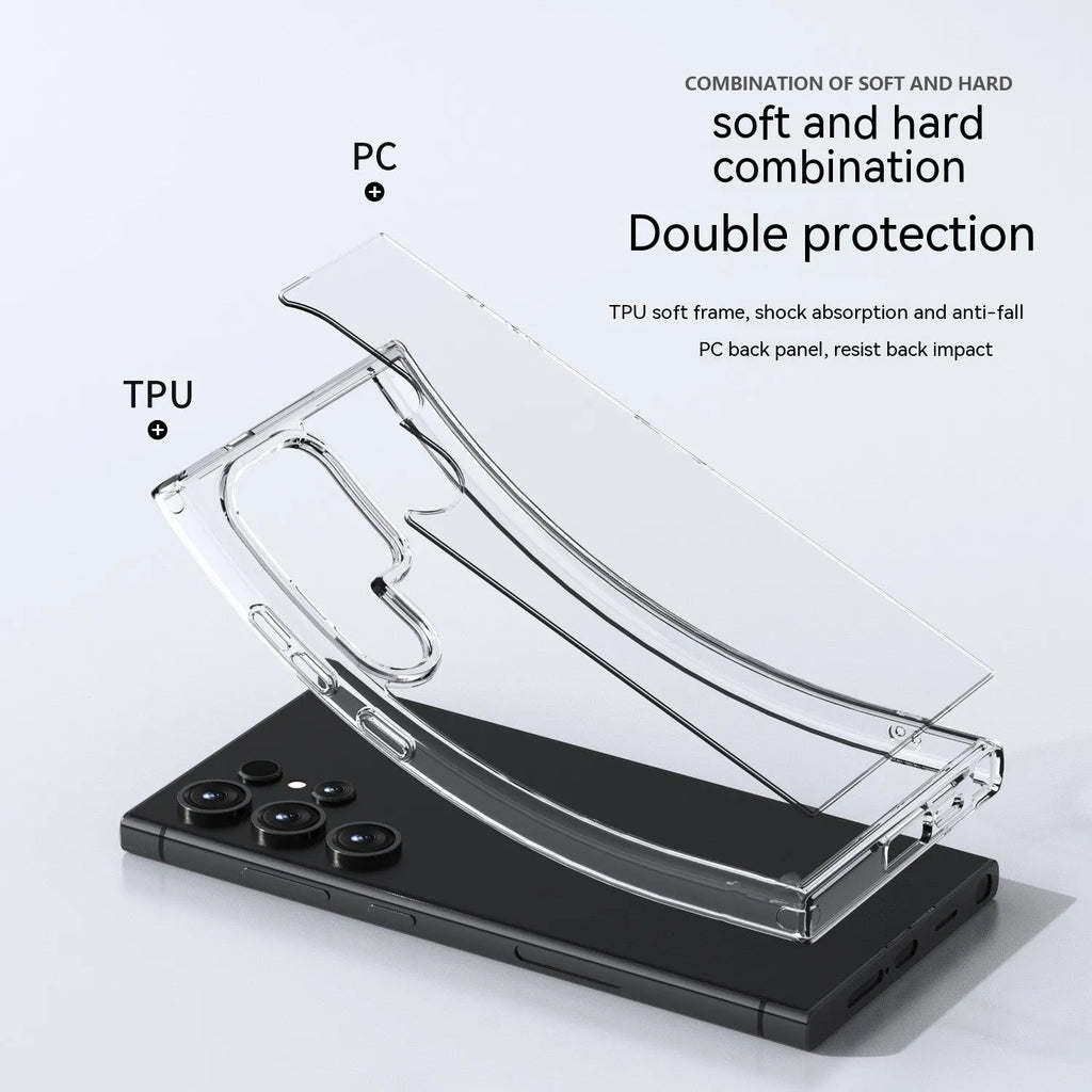 Transparent Samsung phone case back cover made of TPU and PC, drop-resistant protective shell