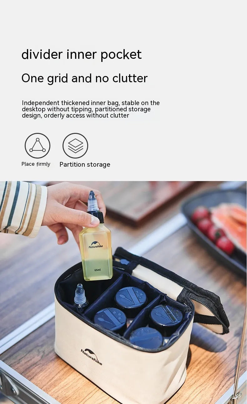Naturehike outdoor seasoning bottle set showing six white PP containers with modern simple design