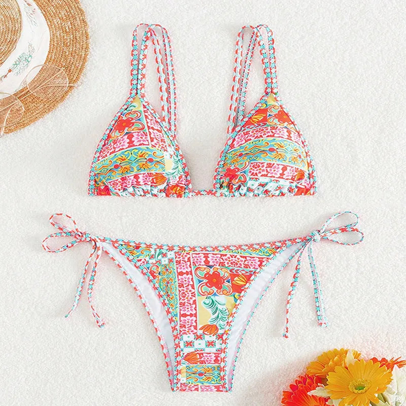 Women's lace-up backless one-piece swimsuit with high-cut briefs in picture colour.