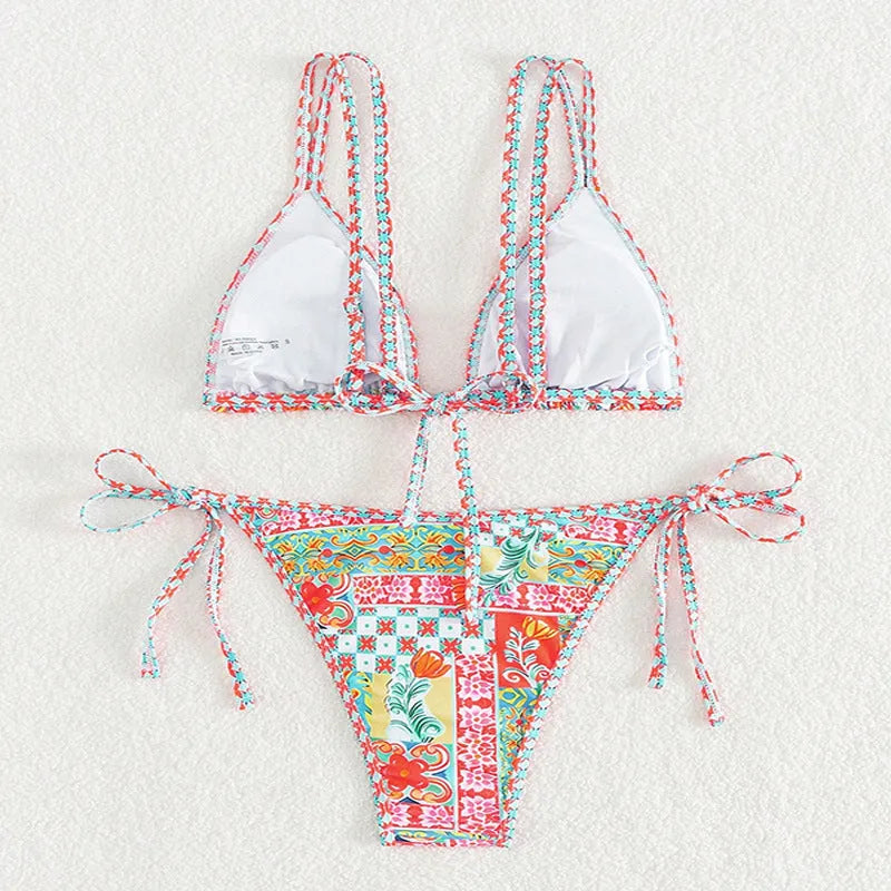 Women's lace-up backless one-piece swimsuit with high-cut briefs in picture colour.