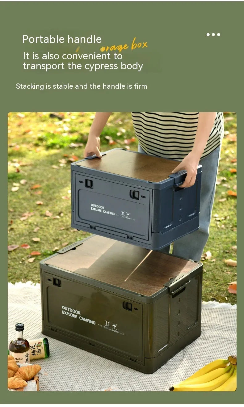 45-litre foldable plastic storage box in solid colour with wooden lid option
