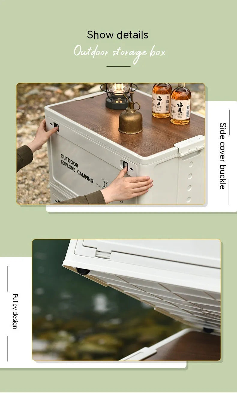 45-litre foldable plastic storage box in solid colour with wooden lid option