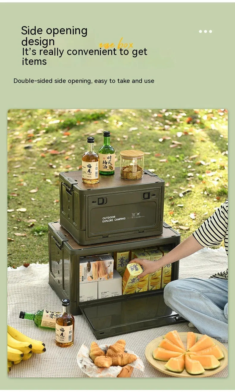45-litre foldable plastic storage box in solid colour with wooden lid option